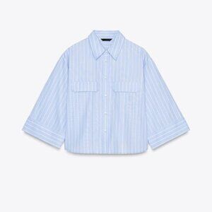 Zara Button Down Cropped Oxford Shirt